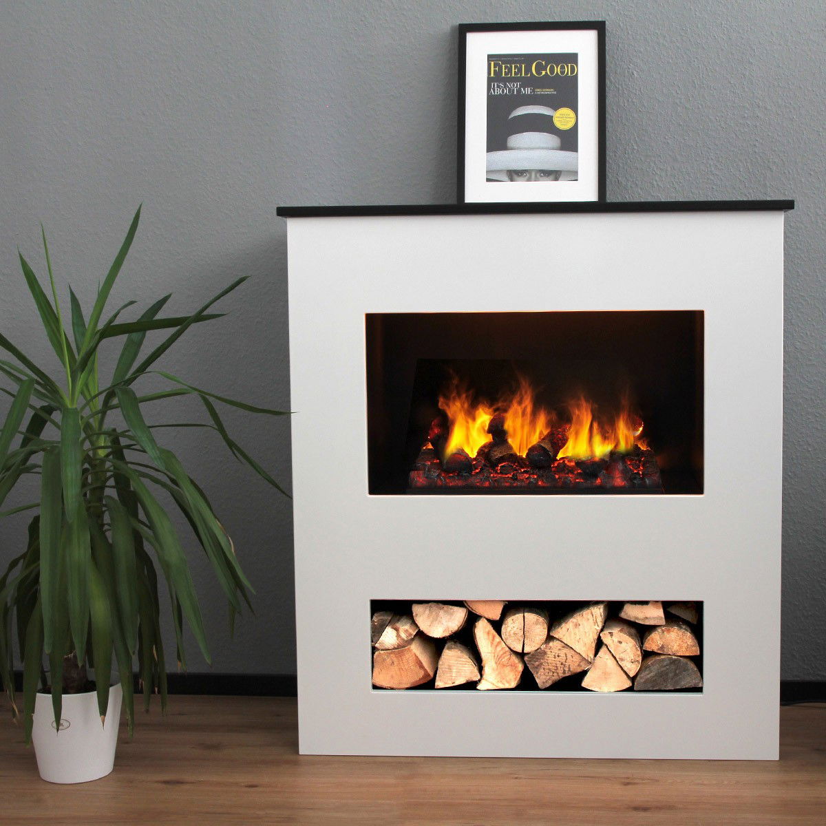 Glow Fire Brecht Elektrokamin Opti-Myst Cassette 500 mit Holzdekoration