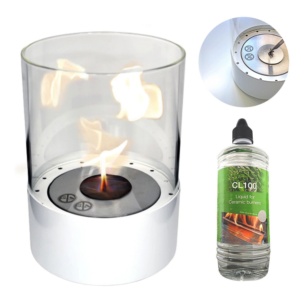 Glow Fire Emma Ethanol Kamin Weiß