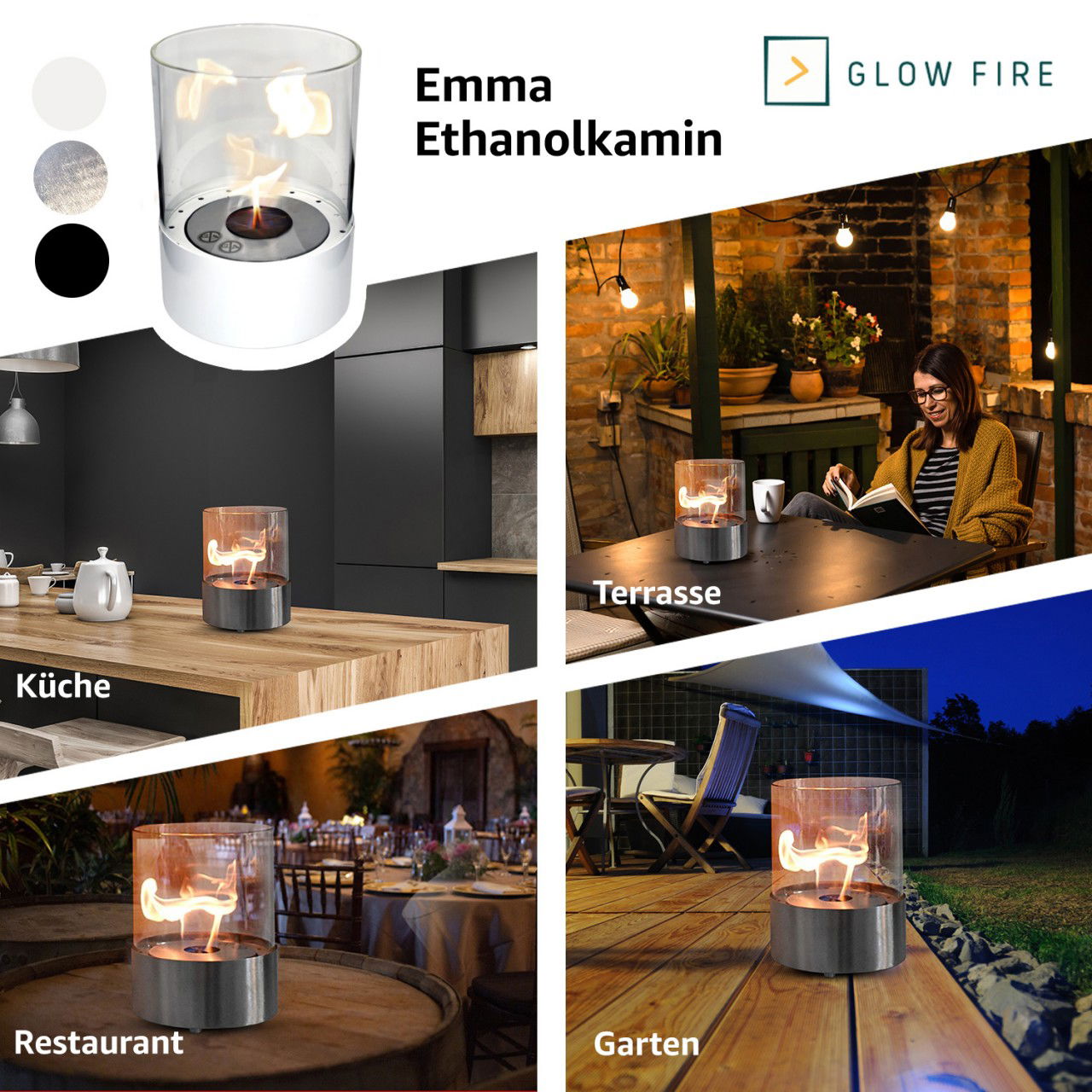 Glow Fire Emma Ethanol Kamin Weiß