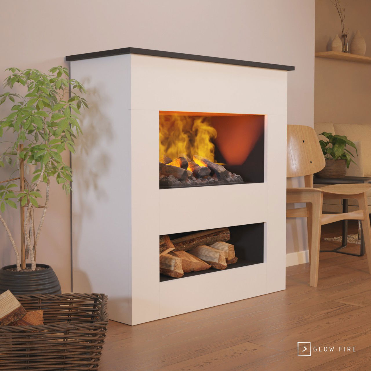 Glow Fire Brecht Elektrokamin Opti-Myst Cassette 500 mit Holzdekoration