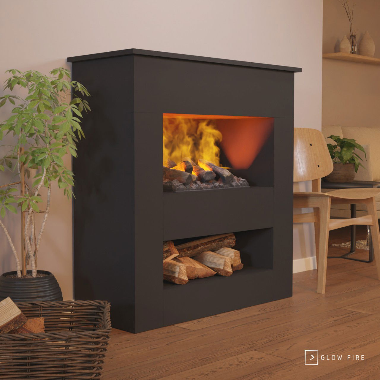 Glow Fire Brecht Elektrokamin Opti-Myst Cassette 500 mit Holzdekoration