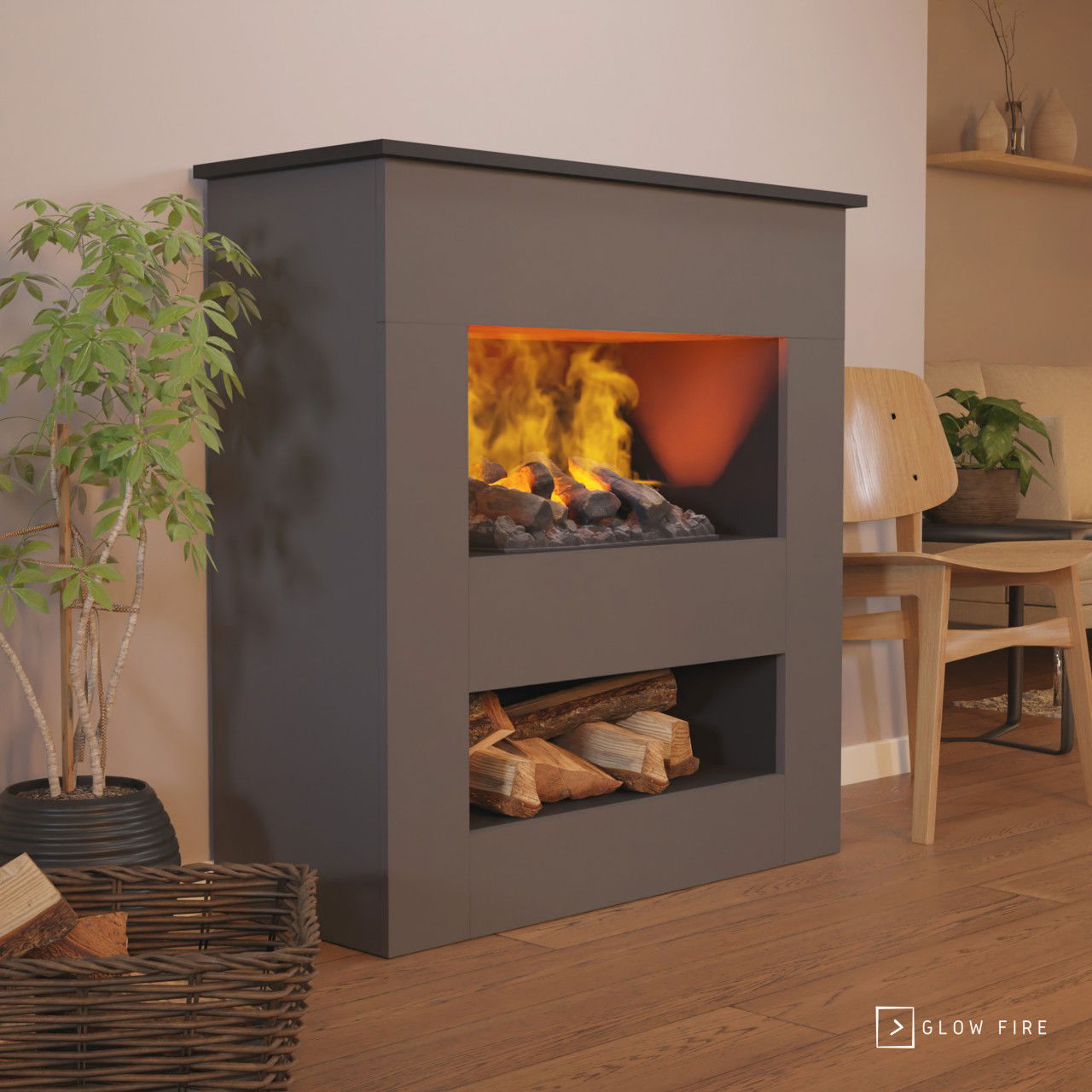 Glow Fire Brecht Elektrokamin Opti-Myst Cassette 500 mit Holzdekoration