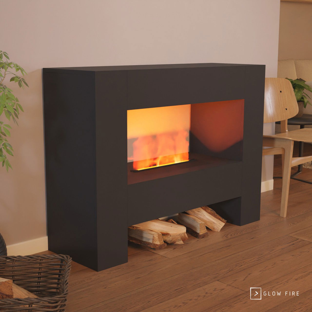 Glow Fire Fallada Schwarz Elektrokamin mit Wasserdampf