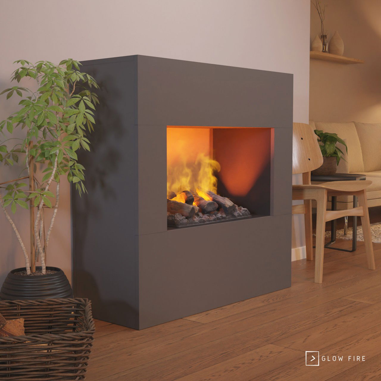 Glow Fire Goethe Elektrokamin Opti-Myst Cassette 500 mit Holzdekoration