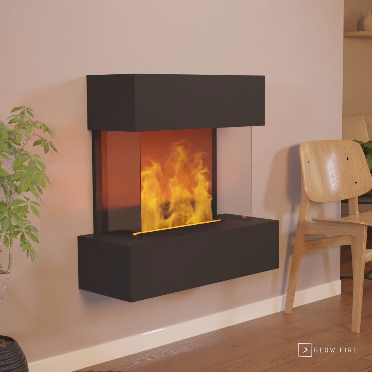 Glow Fire Hölderlin Sims Schwarz Elektrokamin mit Wasserdampf