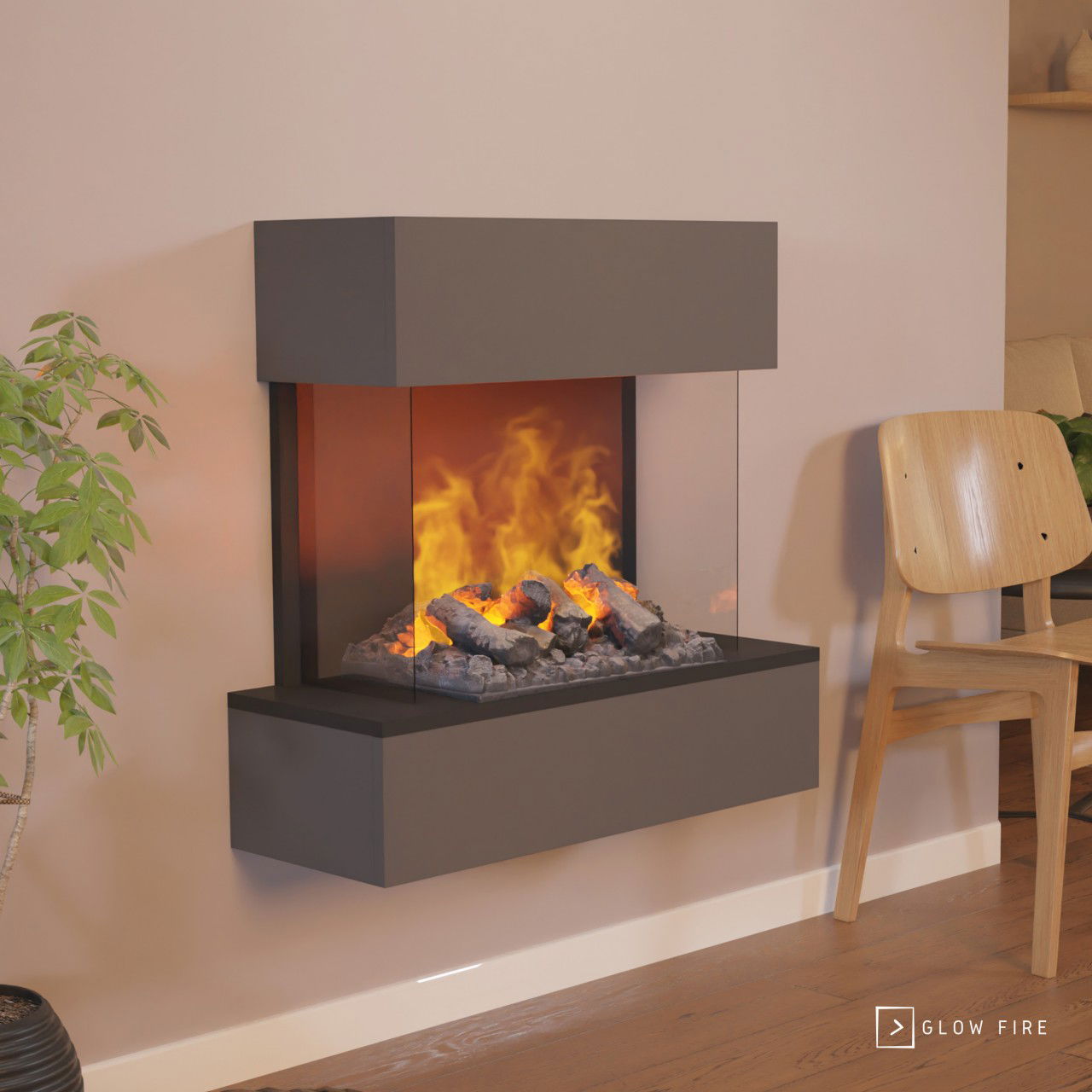 Glow Fire Hölderlin Sims Elektrokamin Opti-Myst Cassette 500 mit Holzdekoration