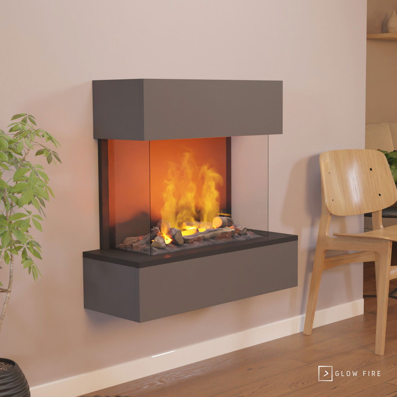 Glow Fire Hölderlin Sims Grau Elektrokamin mit Wasserdampf