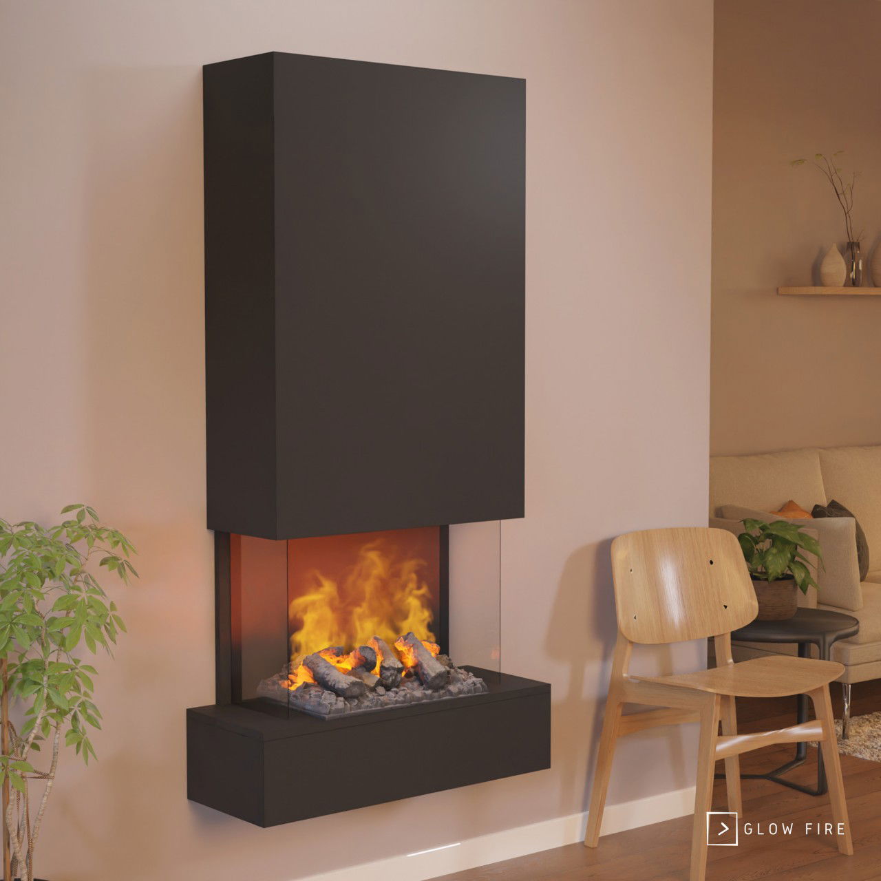 Glow Fire Hölderlin Hoch Schwarz Elektrokamin mit Wasserdampf