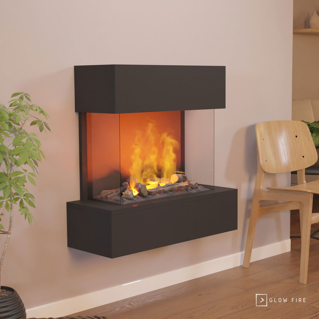 Glow Fire Hölderlin Schwarz Elektrokamin mit Wasserdampf