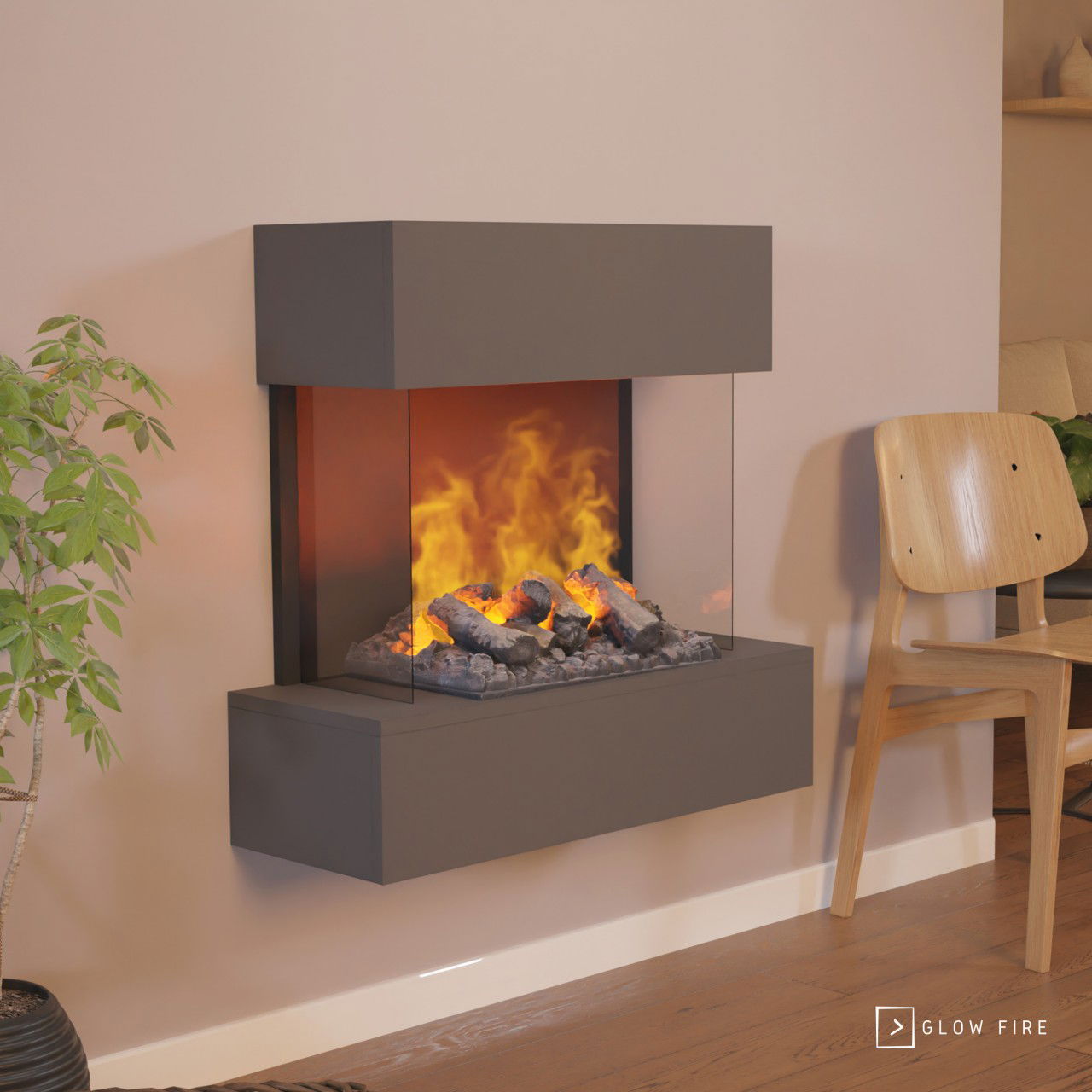 Glow Fire Hölderlin Elektrokamin Opti-Myst Cassette 500 mit Holzdekoration