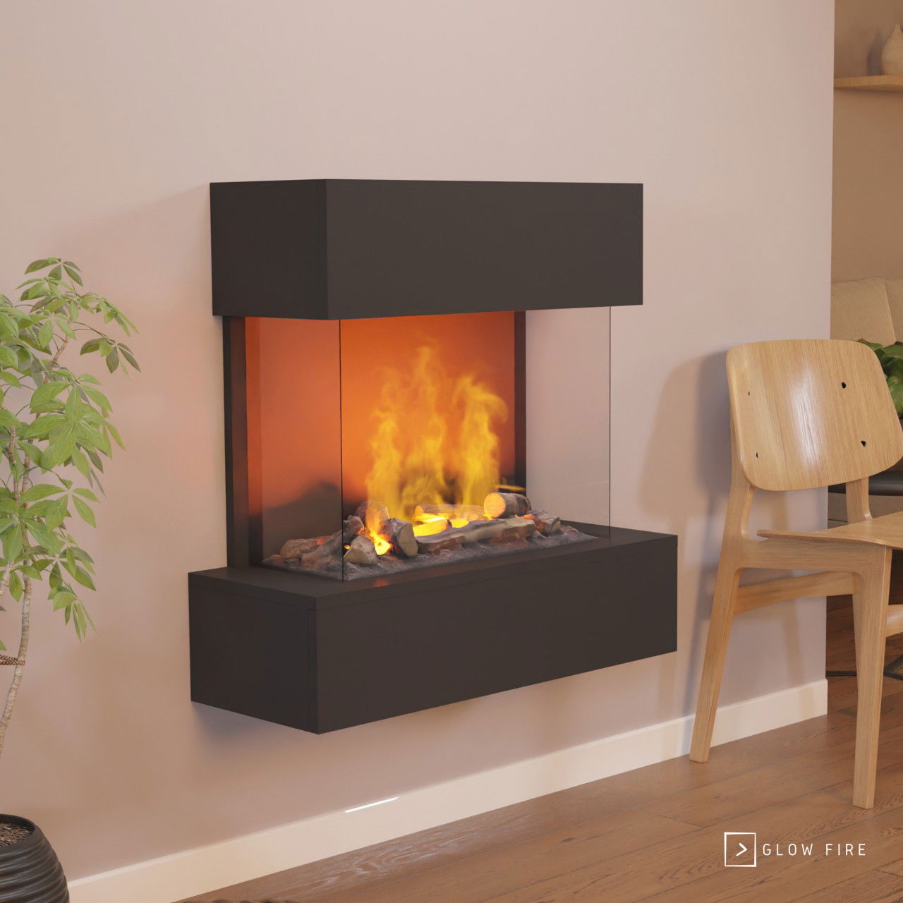 Glow Fire Hölderlin Sims Schwarz Elektrokamin mit Wasserdampf