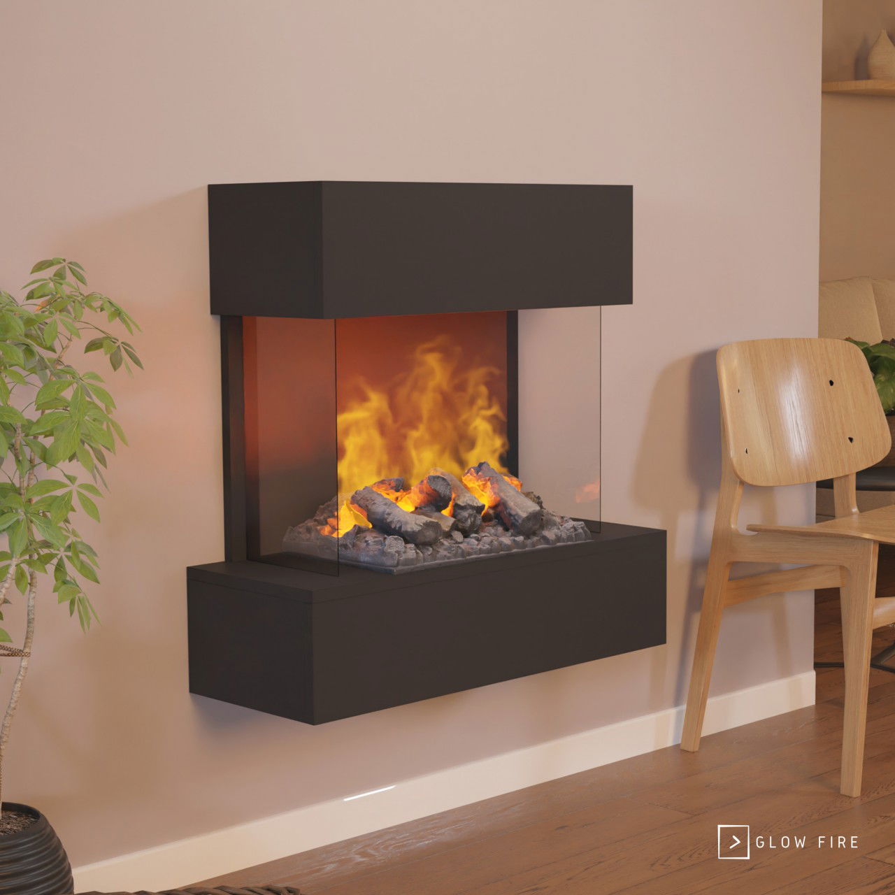 Glow Fire Hölderlin Schwarz Elektrokamin mit Wasserdampf