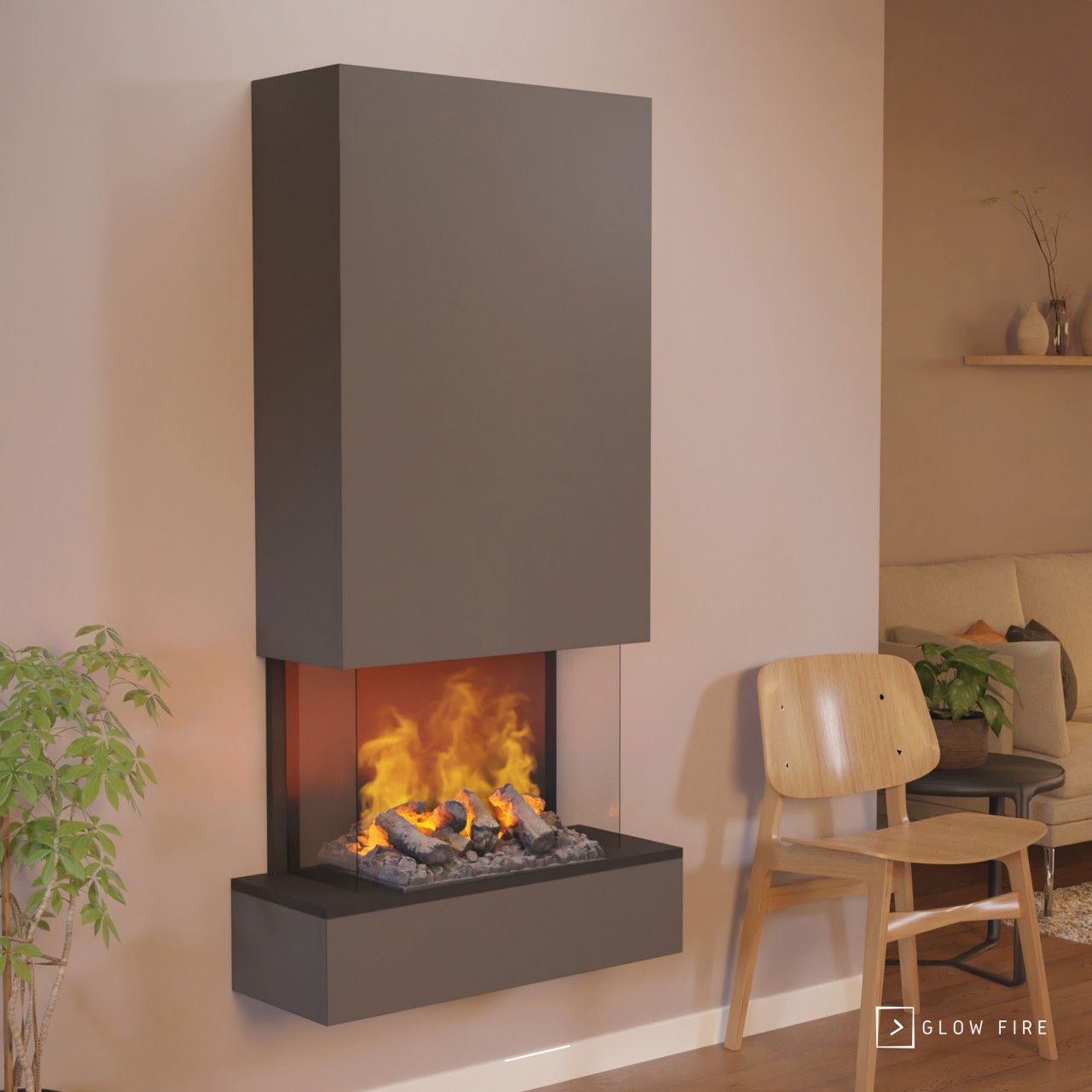 Glow Fire Hölderlin Hoch Grau Elektrokamin mit Wasserdampf