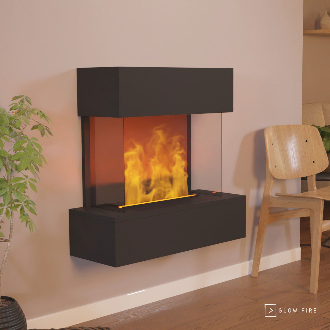 Glow Fire Hölderlin Schwarz Elektrokamin mit Wasserdampf