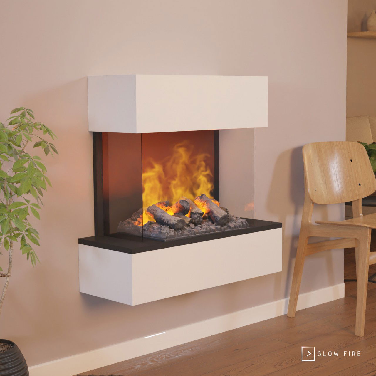 Glow Fire Hölderlin Sims Elektrokamin Opti-Myst Cassette 500 mit Holzdekoration