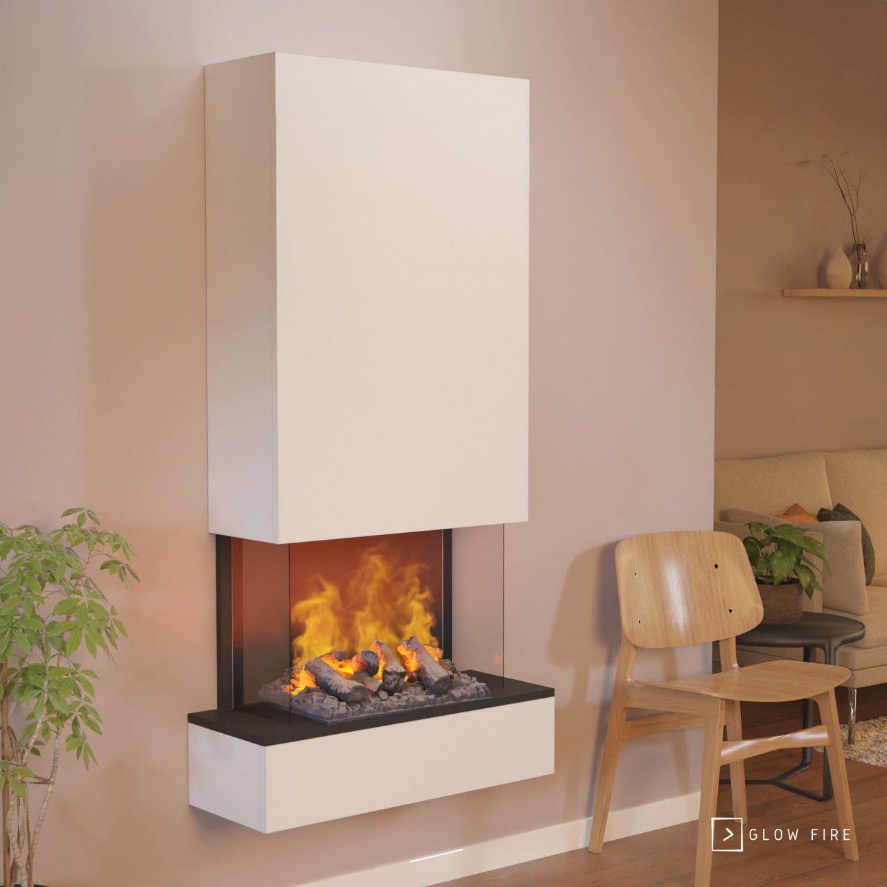 Glow Fire Hölderlin Hoch Elektrokamin Opti-Myst Cassette 500 mit Holzdekoration