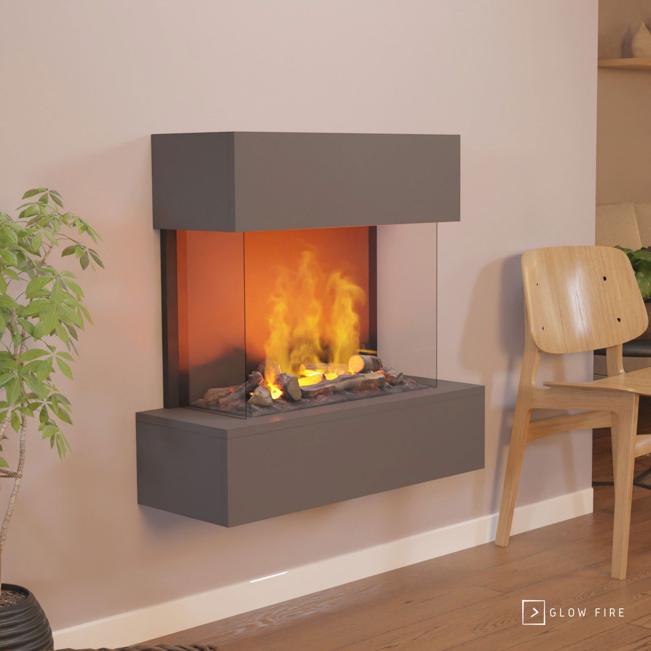 Glow Fire Hölderlin Grau Elektrokamin mit Wasserdampf