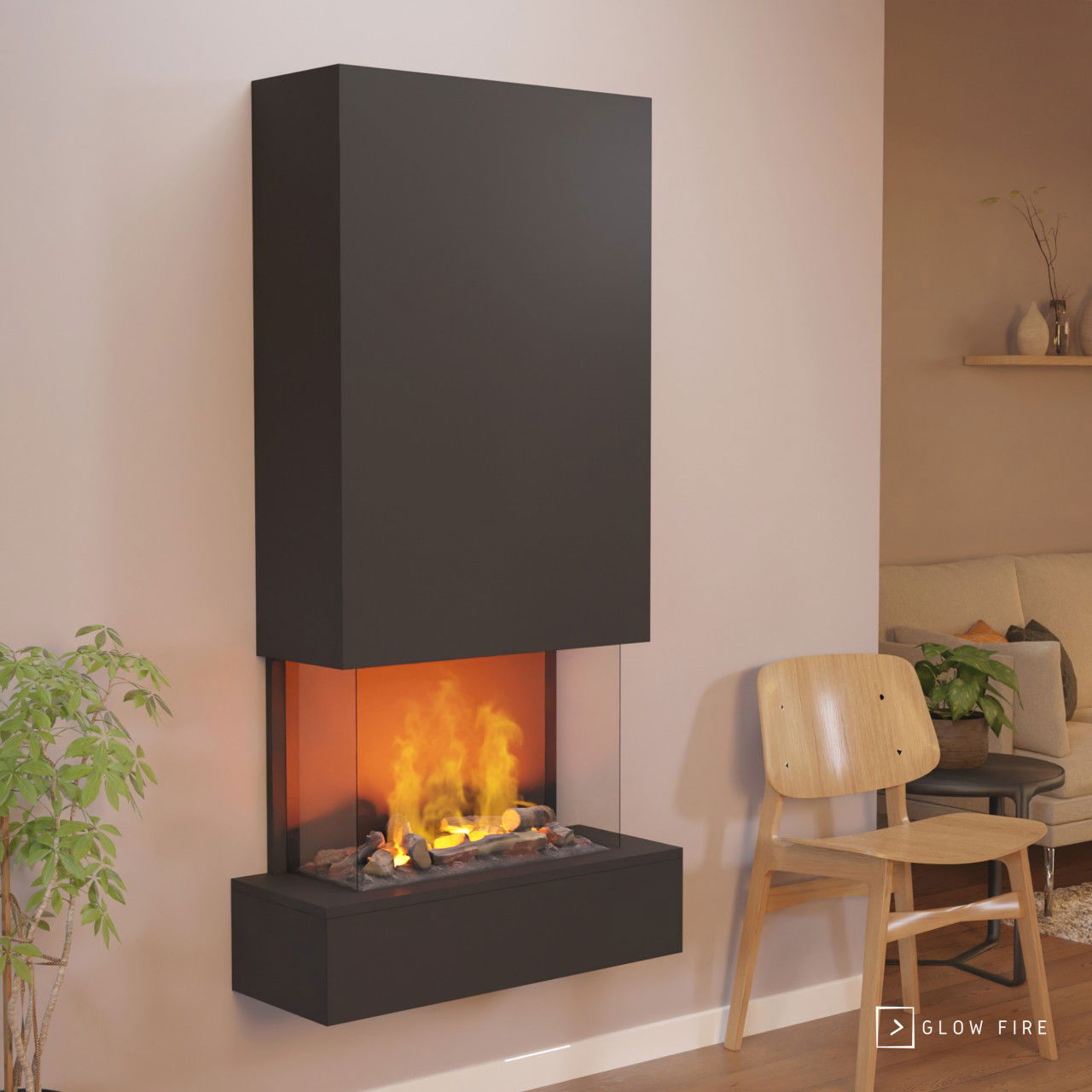 Glow Fire Hölderlin Hoch Schwarz Elektrokamin mit Wasserdampf