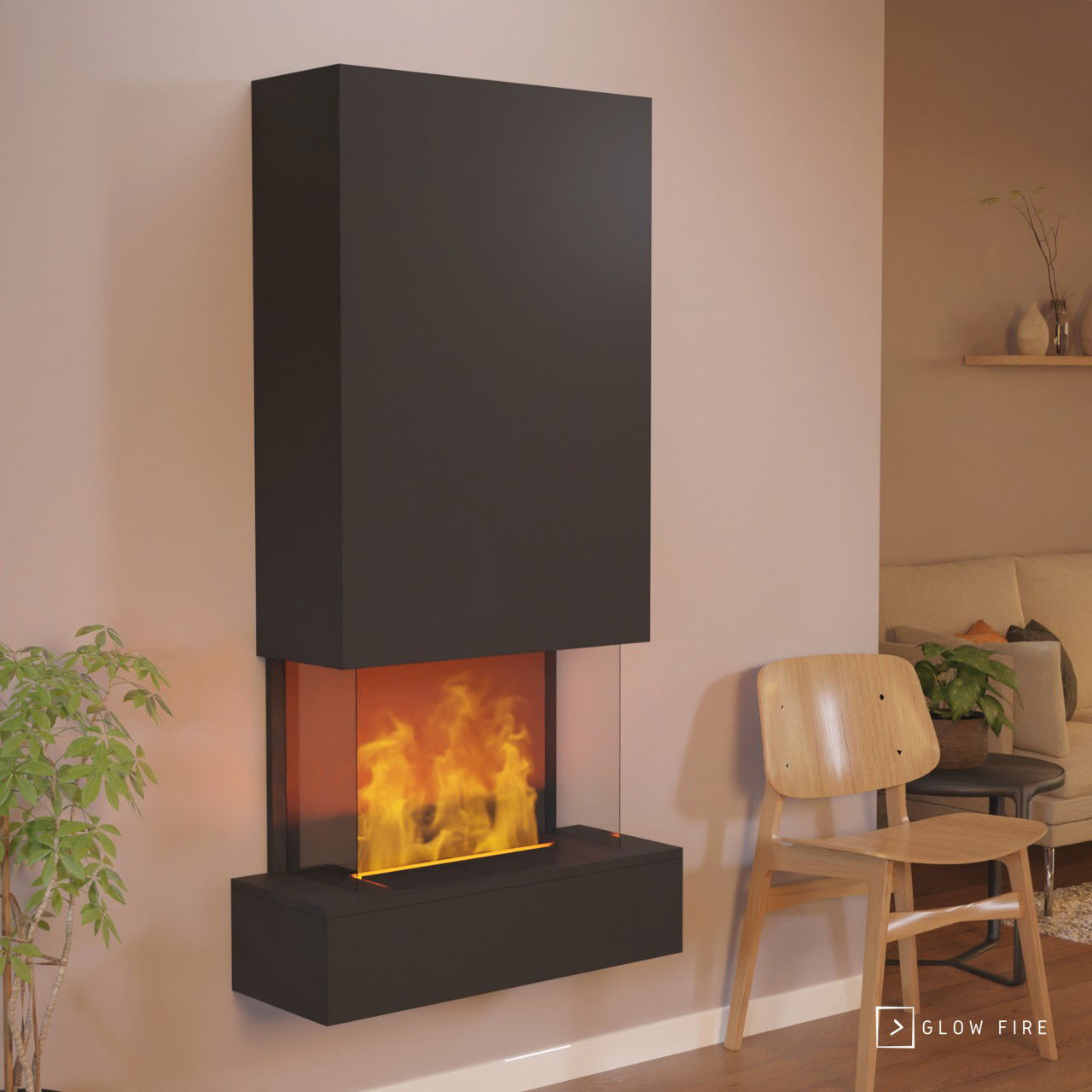 Glow Fire Hölderlin Hoch Schwarz Elektrokamin mit Wasserdampf