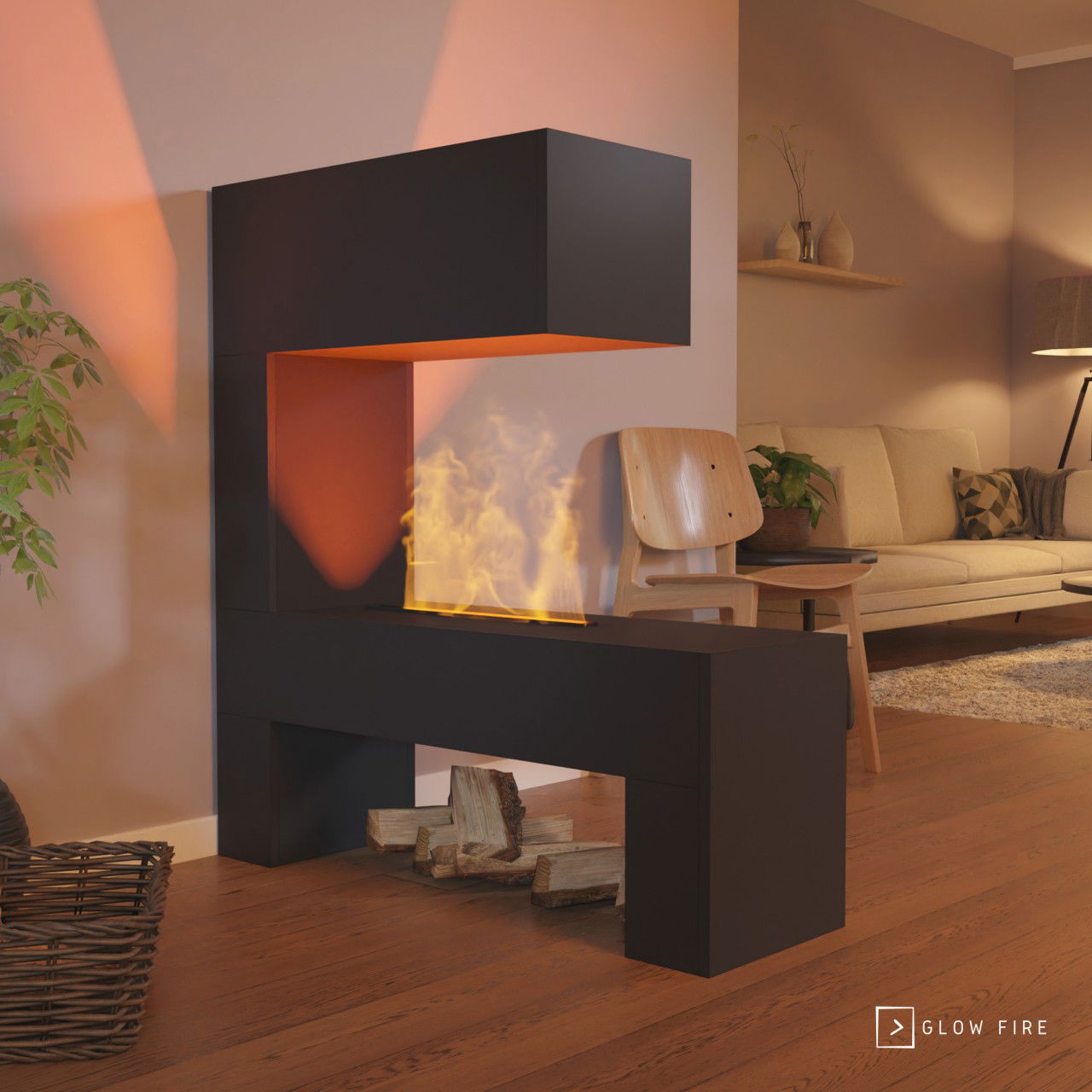 Glow Fire Mozart Schwarz Elektrokamin mit Wasserdampf