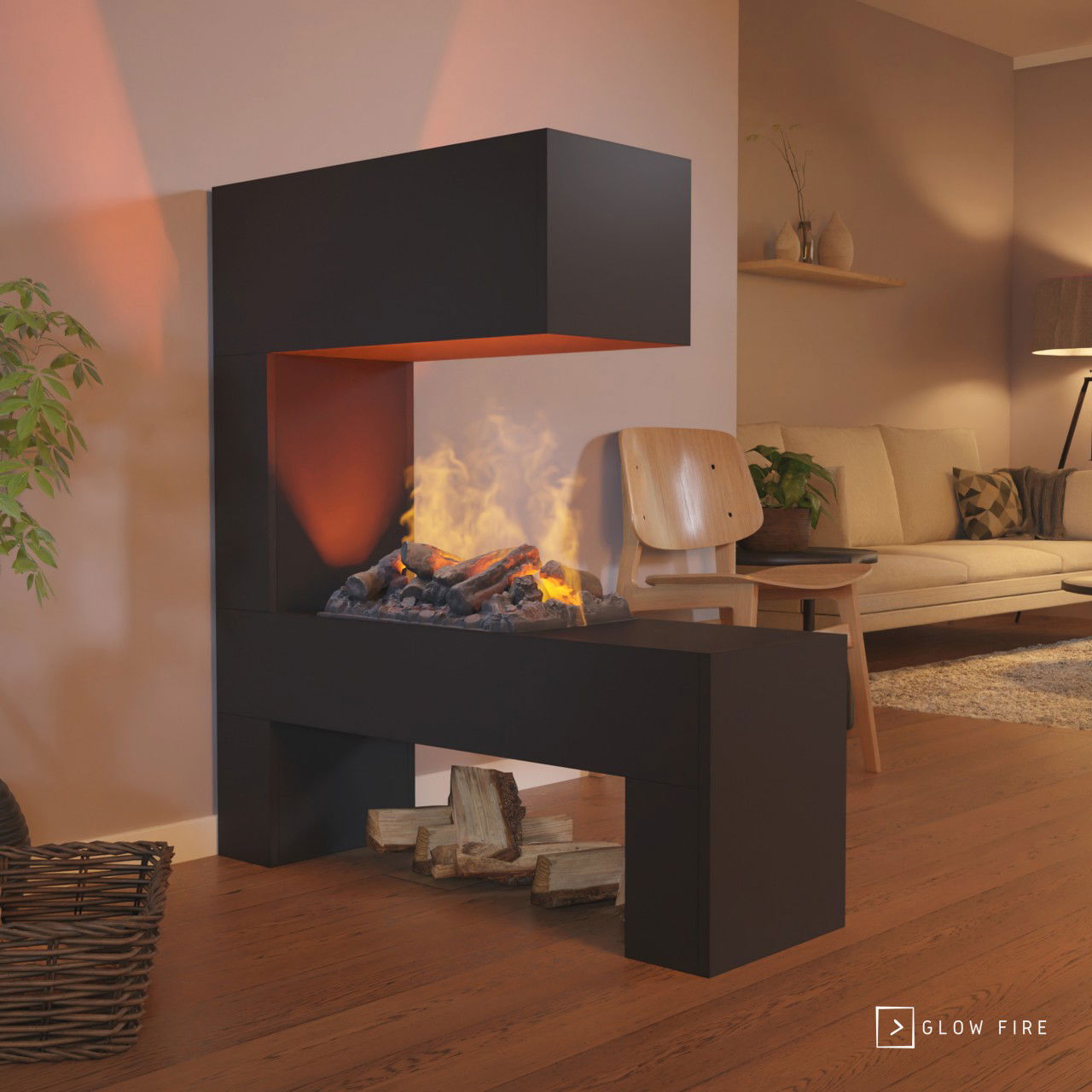 Glow Fire Mozart Schwarz Elektrokamin mit Wasserdampf