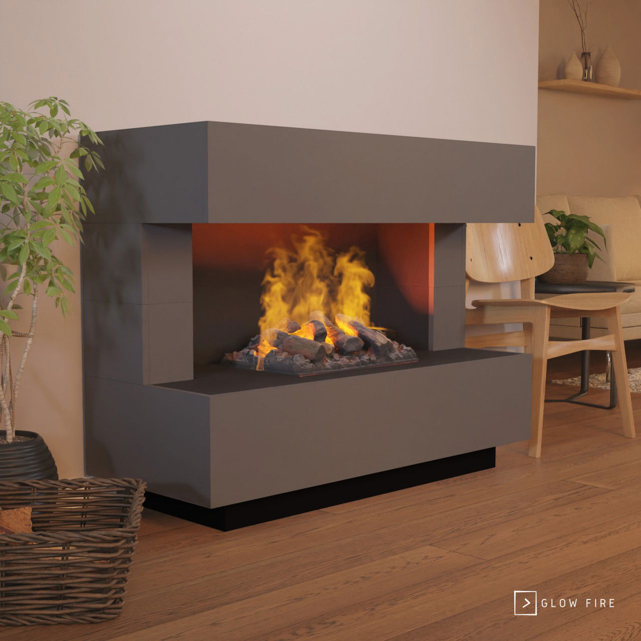 Glow Fire Kant Elektrokamin Opti-Myst Cassette 500 mit Holzdekoration