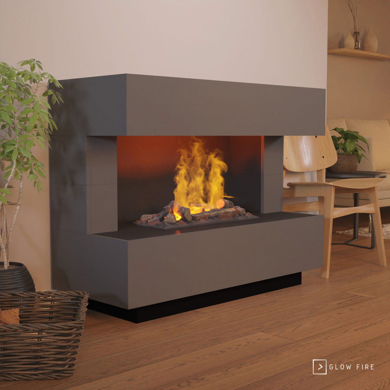 Glow Fire Kant Grau Elektrokamin mit Wasserdampf
