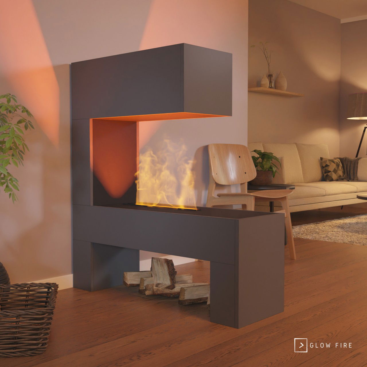 Glow Fire Mozart Grau Elektrokamin mit Wasserdampf