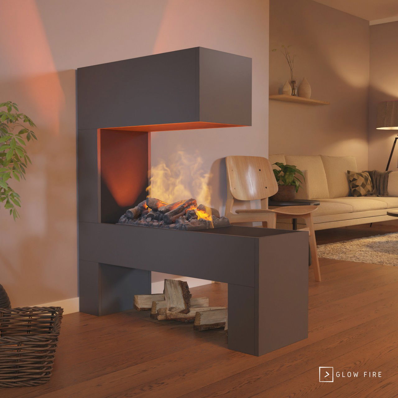 Glow Fire Mozart Grau Elektrokamin mit Wasserdampf