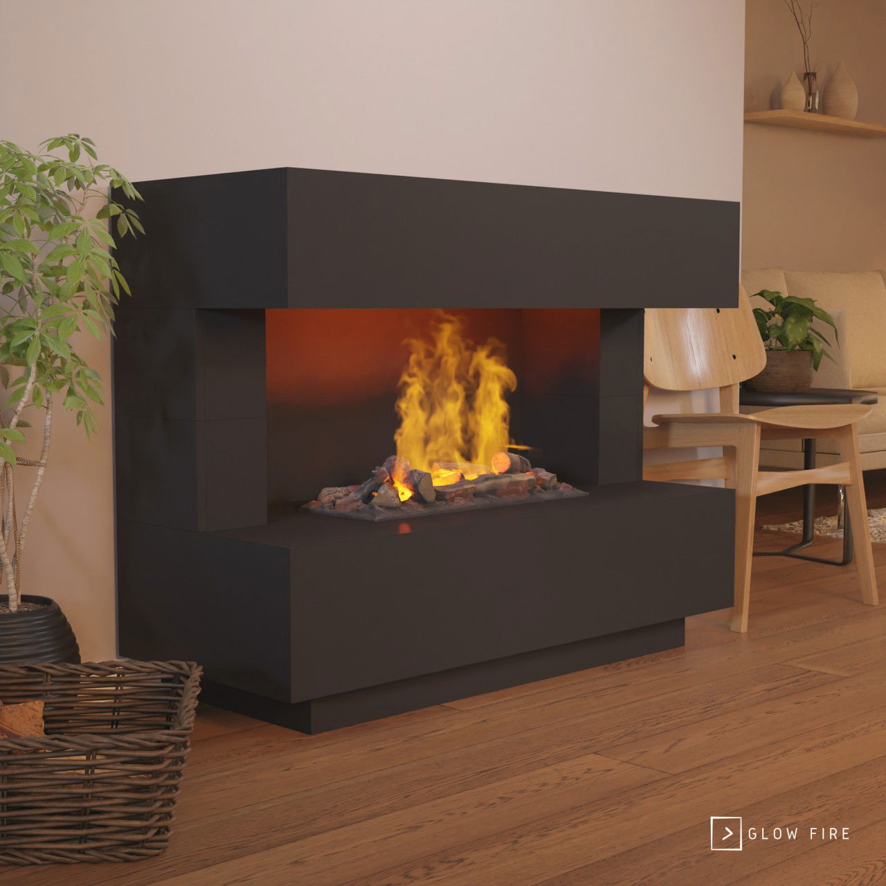 Glow Fire Kant Elektrokamin Opti-Myst Cassette 500 mit Holzdekoration