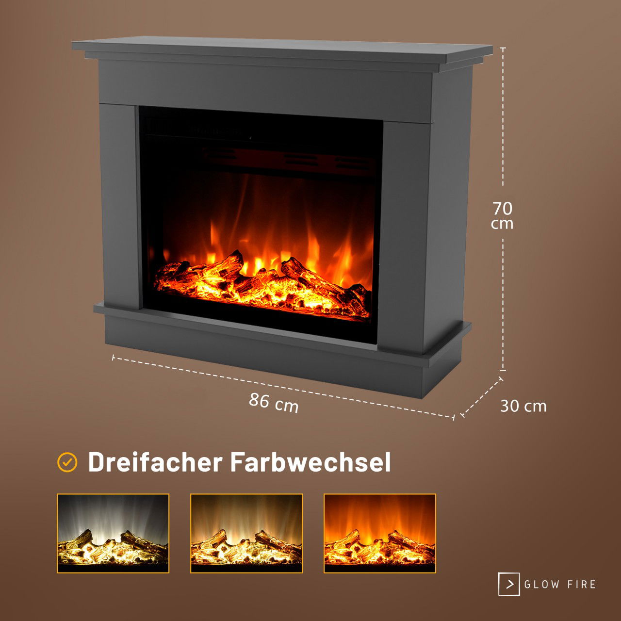 Glow Fire Atlas Grau Elektrokamin