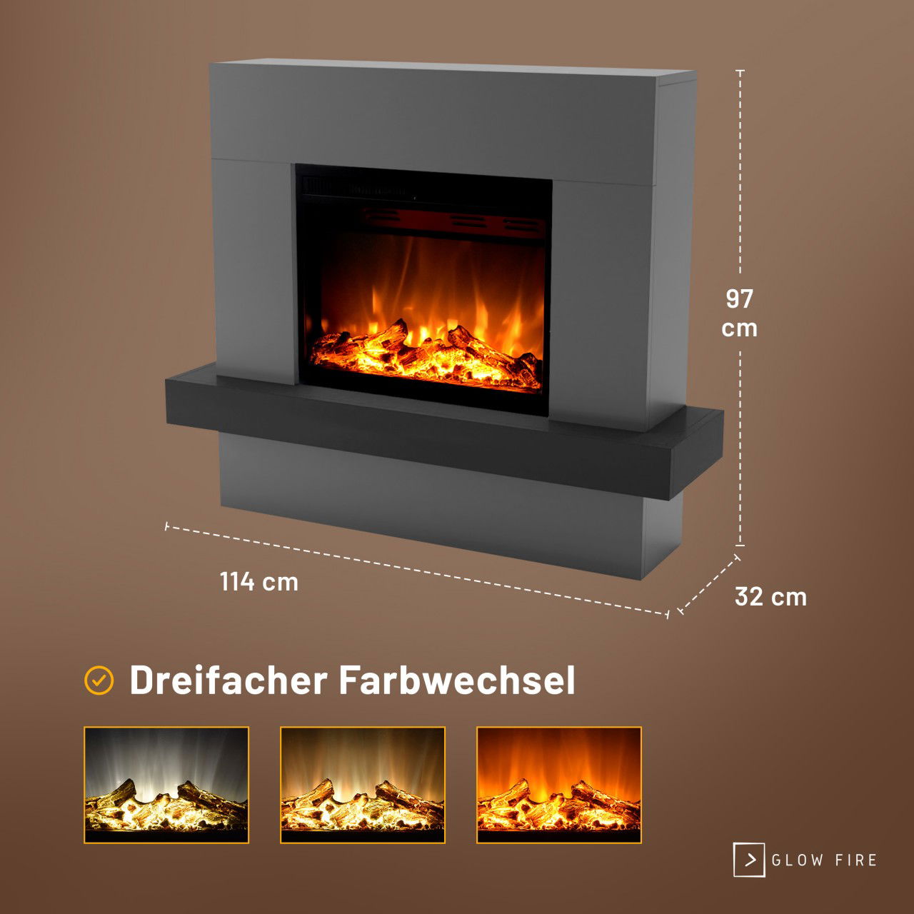 Glow Fire Pandora Grau Elektrokamin