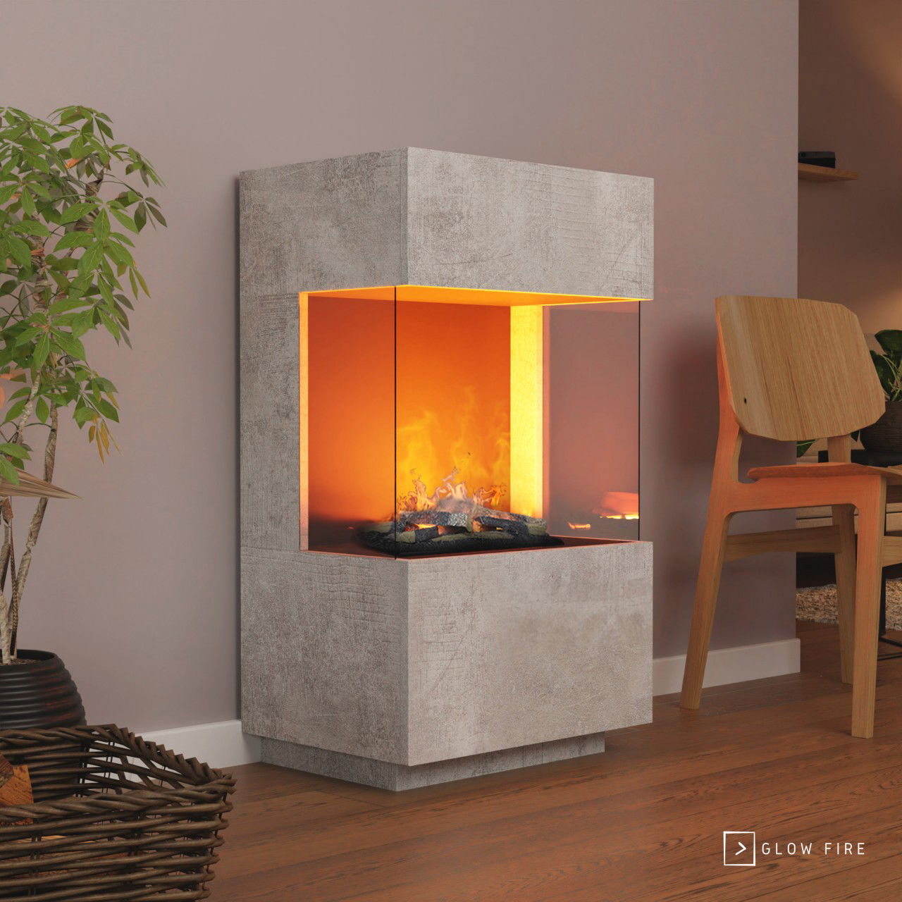 Glow Fire OGF1 Mini Beton Elektrokamin mit Wasserdampf