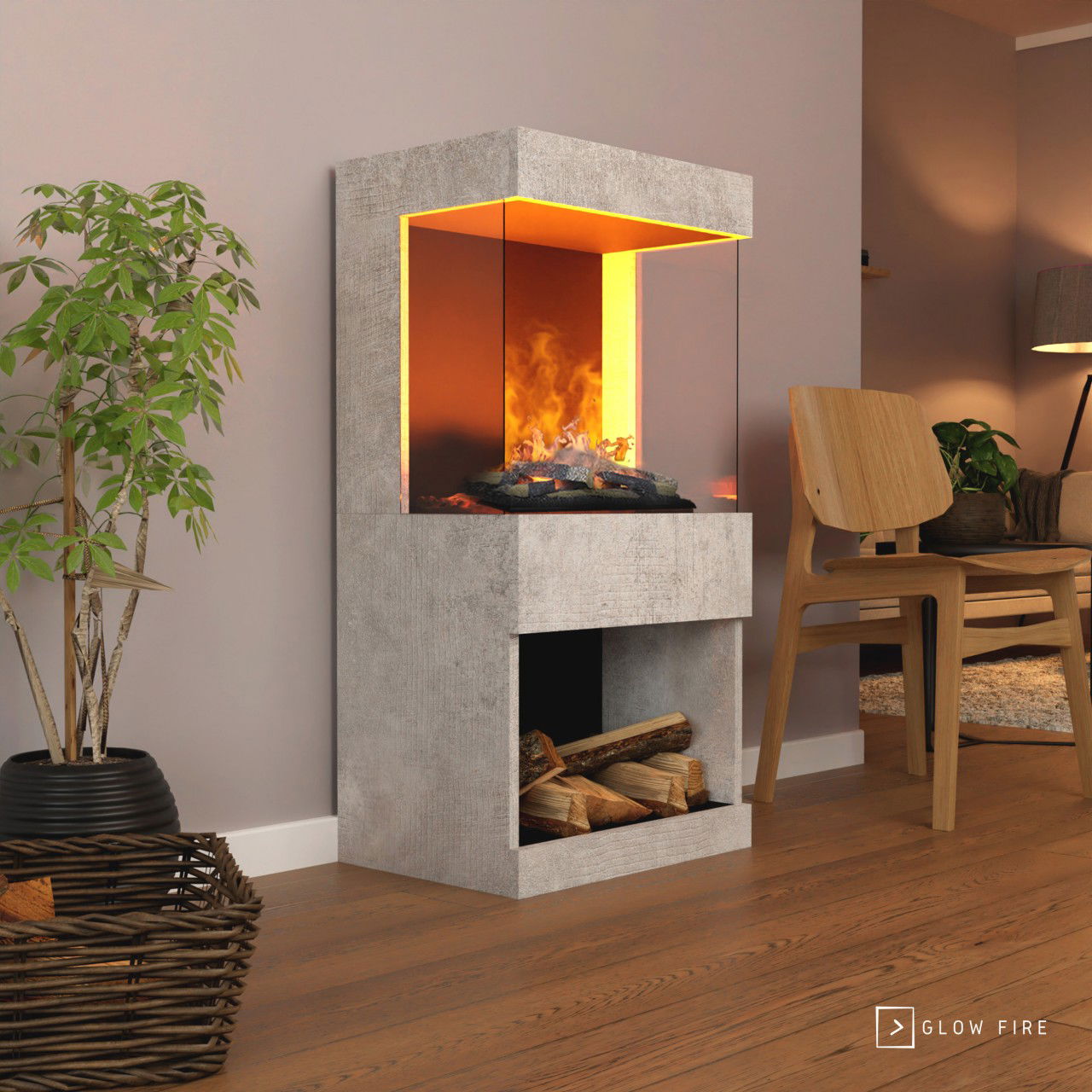 Glow Fire OGF2 Beton Elektrokamin mit Wasserdampf