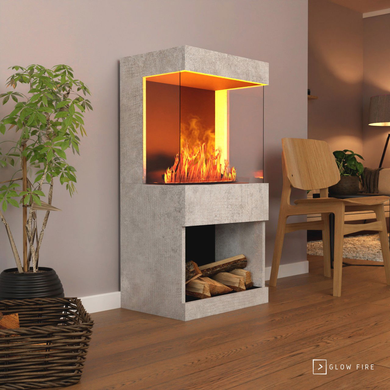 Glow Fire OGF2 Beton Elektrokamin mit Wasserdampf