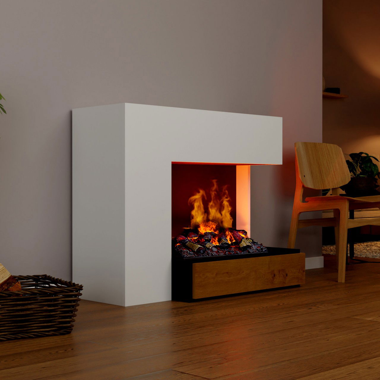 Glow Fire Planck Elektrokamin Opti-Myst Cassette 500 mit Holzdekoration