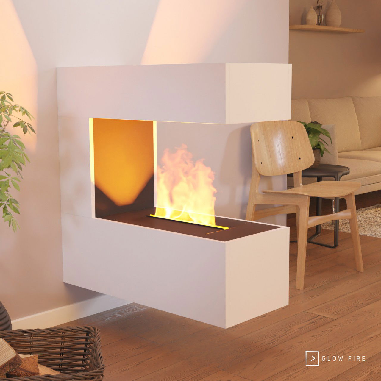 Glow Fire Schiller Hängekamin Weiß Elektrokamin mit Wasserdampf