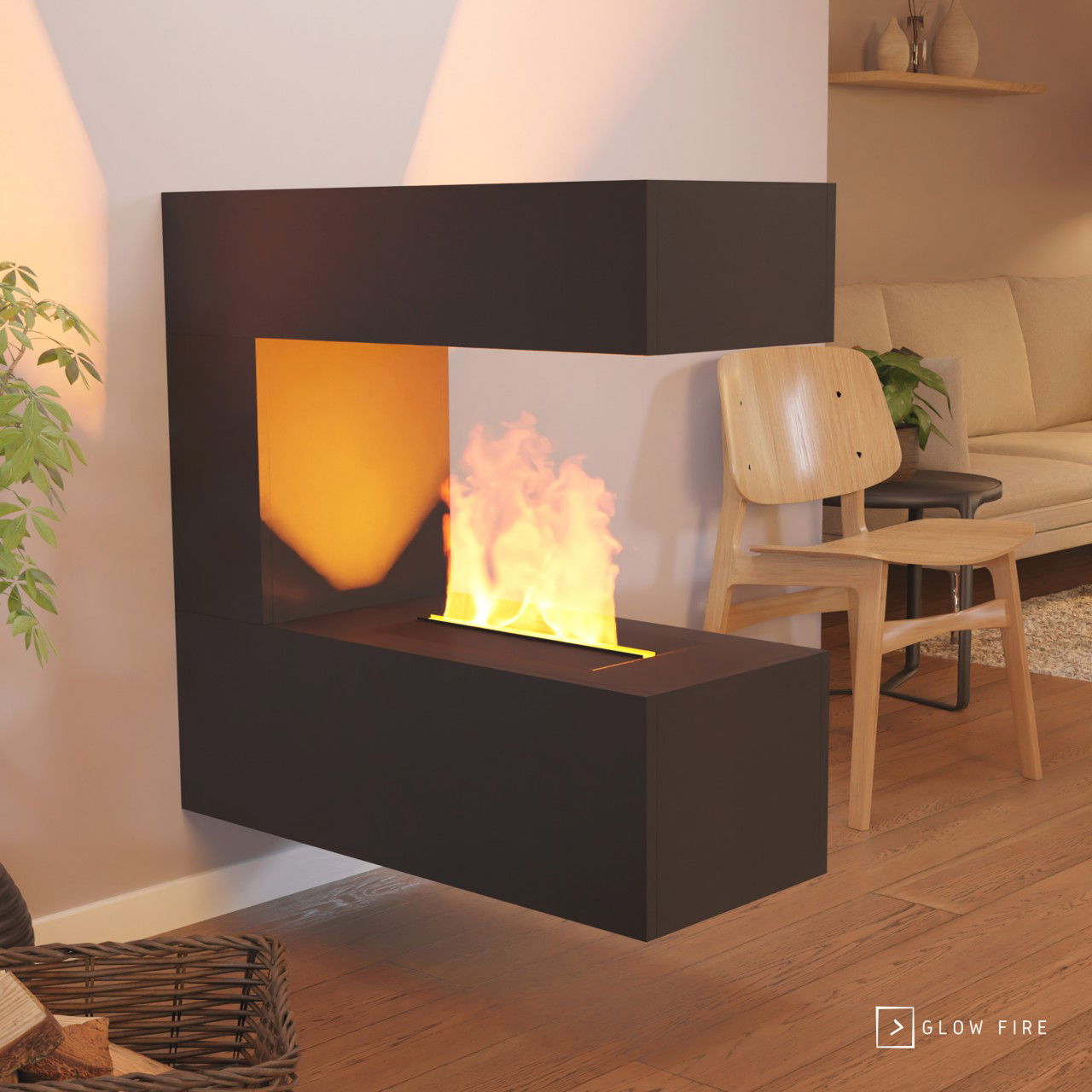 Glow Fire Schiller Hängekamin Schwarz Elektrokamin mit Wasserdampf