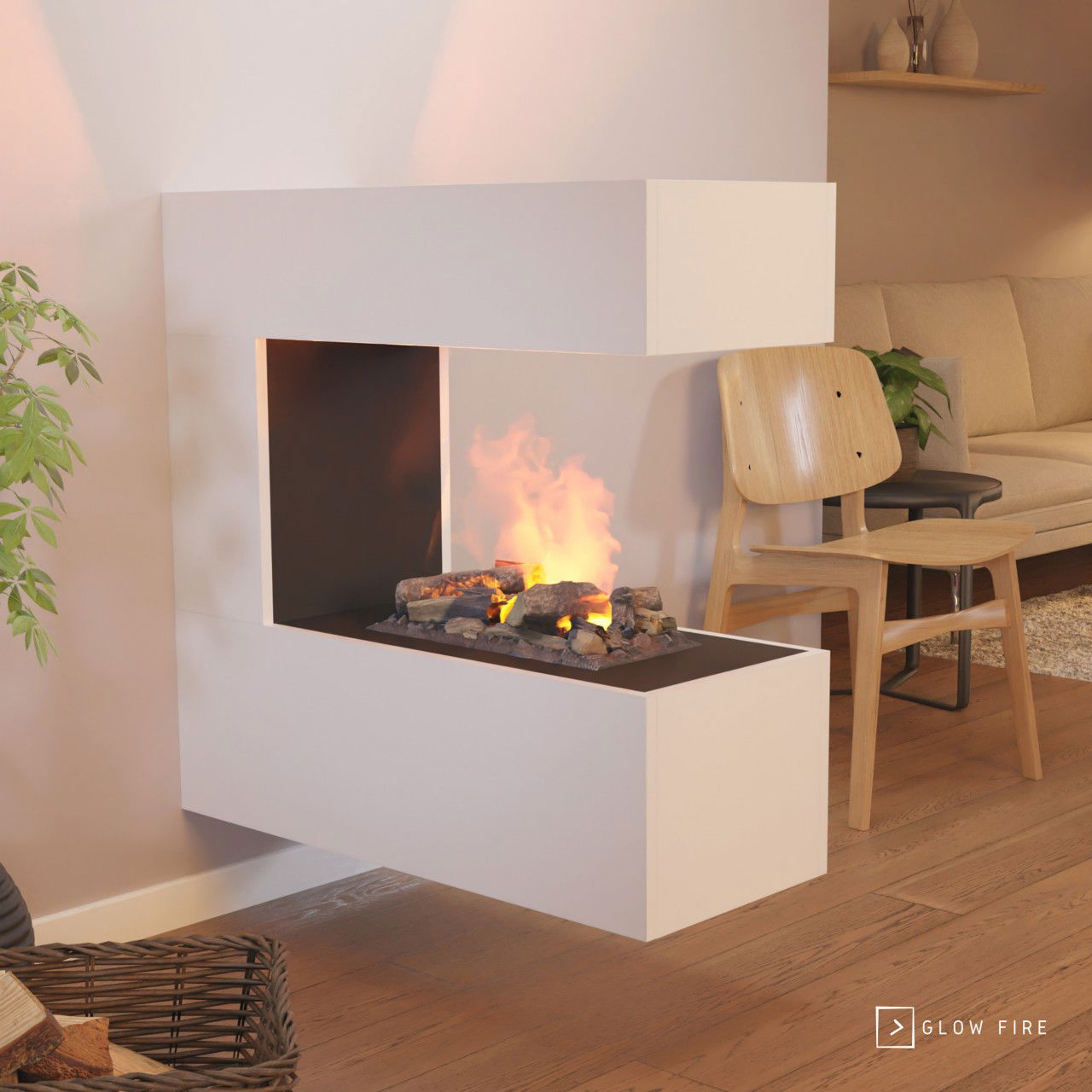 Glow Fire Schiller Weiß Hängekamin Elektrokamin mit Wasserdampf