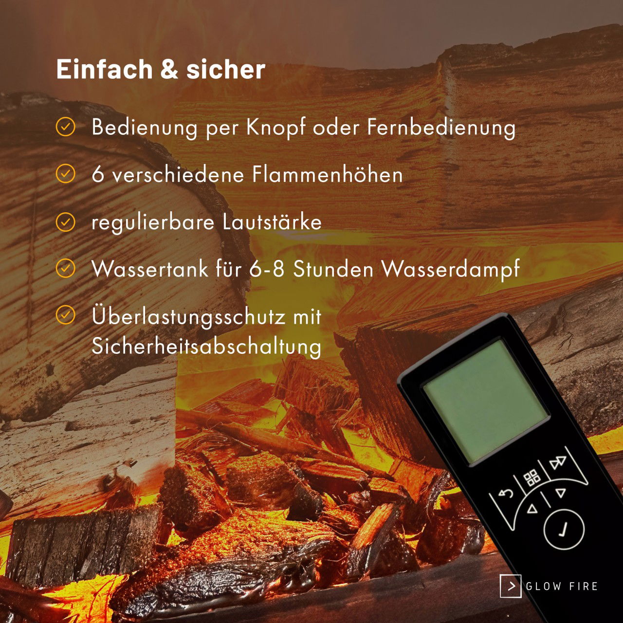 Glow Fire Kleist Elektrokamin OMC 600 mit Deluxe Echtholzdekoration