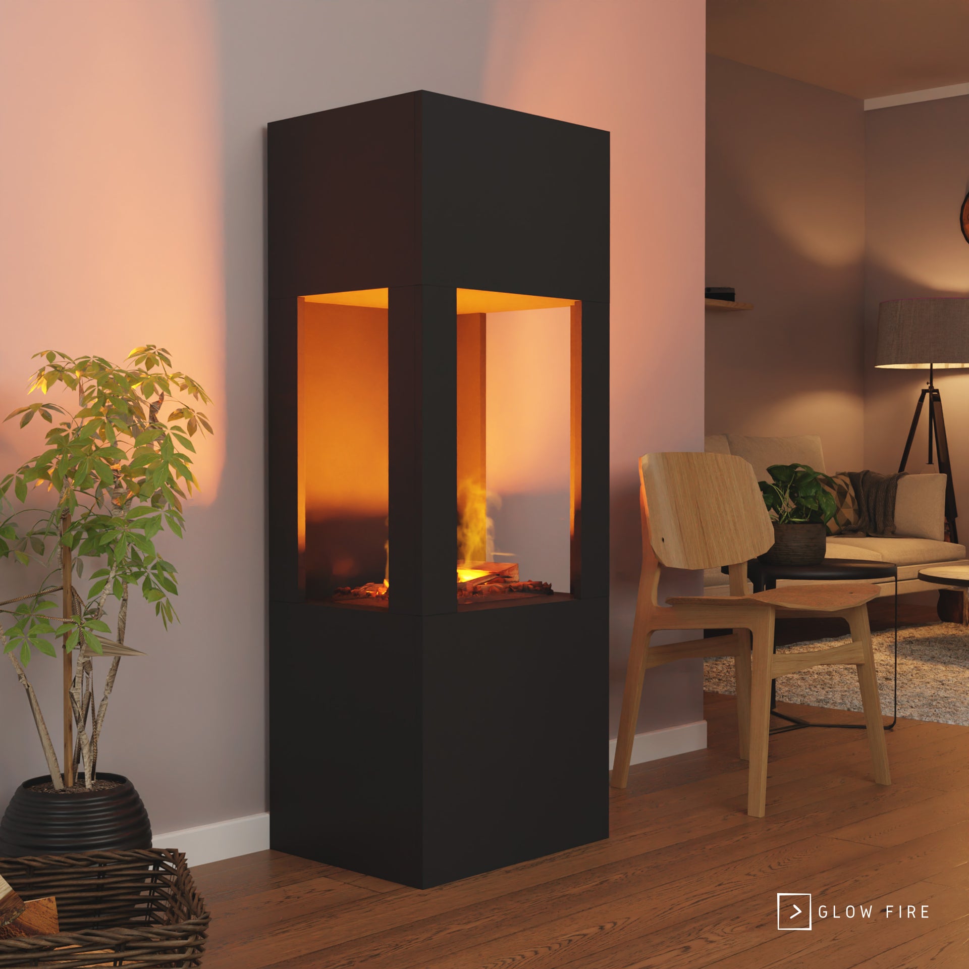 Glow Fire Böll camino elettrico - Nero / Opti-Myst Cassette 400 con decorazione in vero legno Deluxe