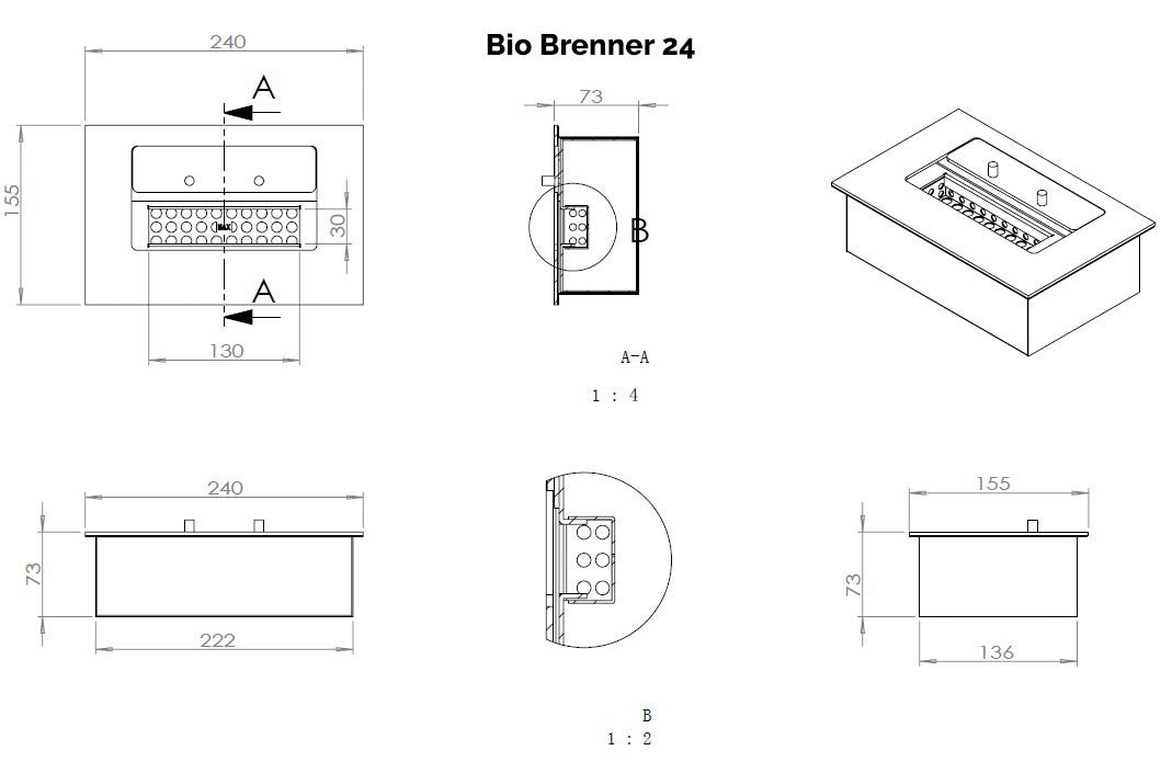 Glow Fire BIO Burner 24 Ethanolbrenner Silber