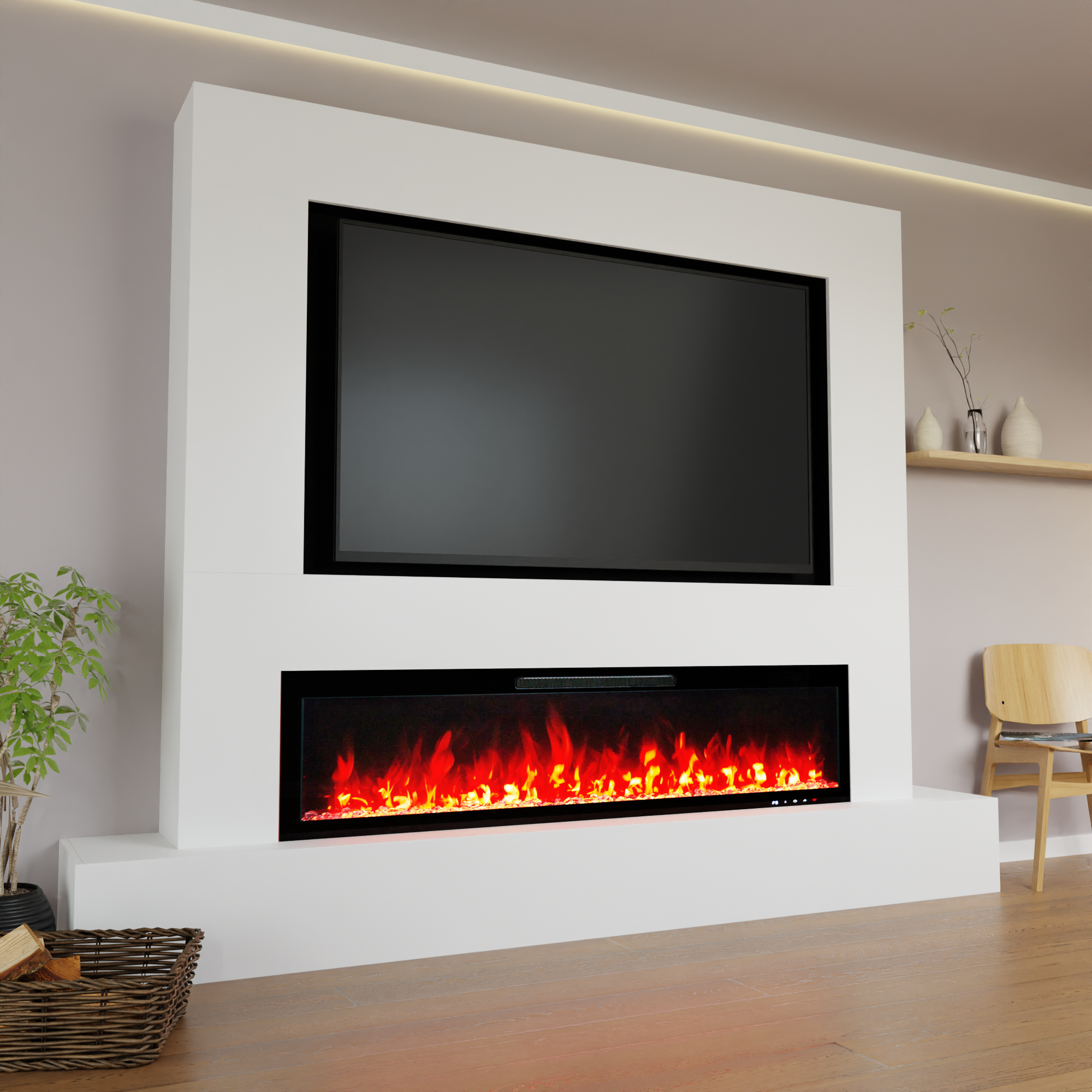 Mur TV avec cheminée électrique Glow Fire Inside 182
