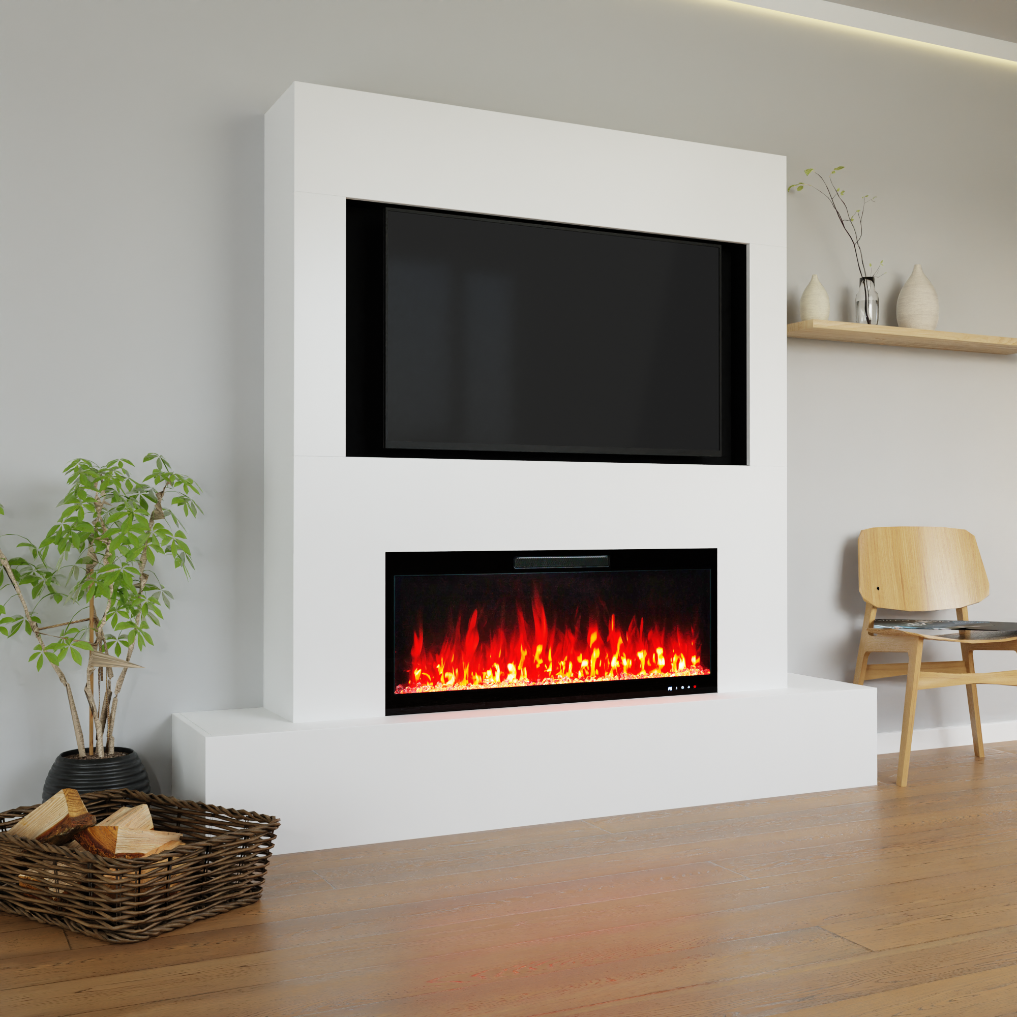 Mur TV avec cheminée électrique Glow Fire Inside 106