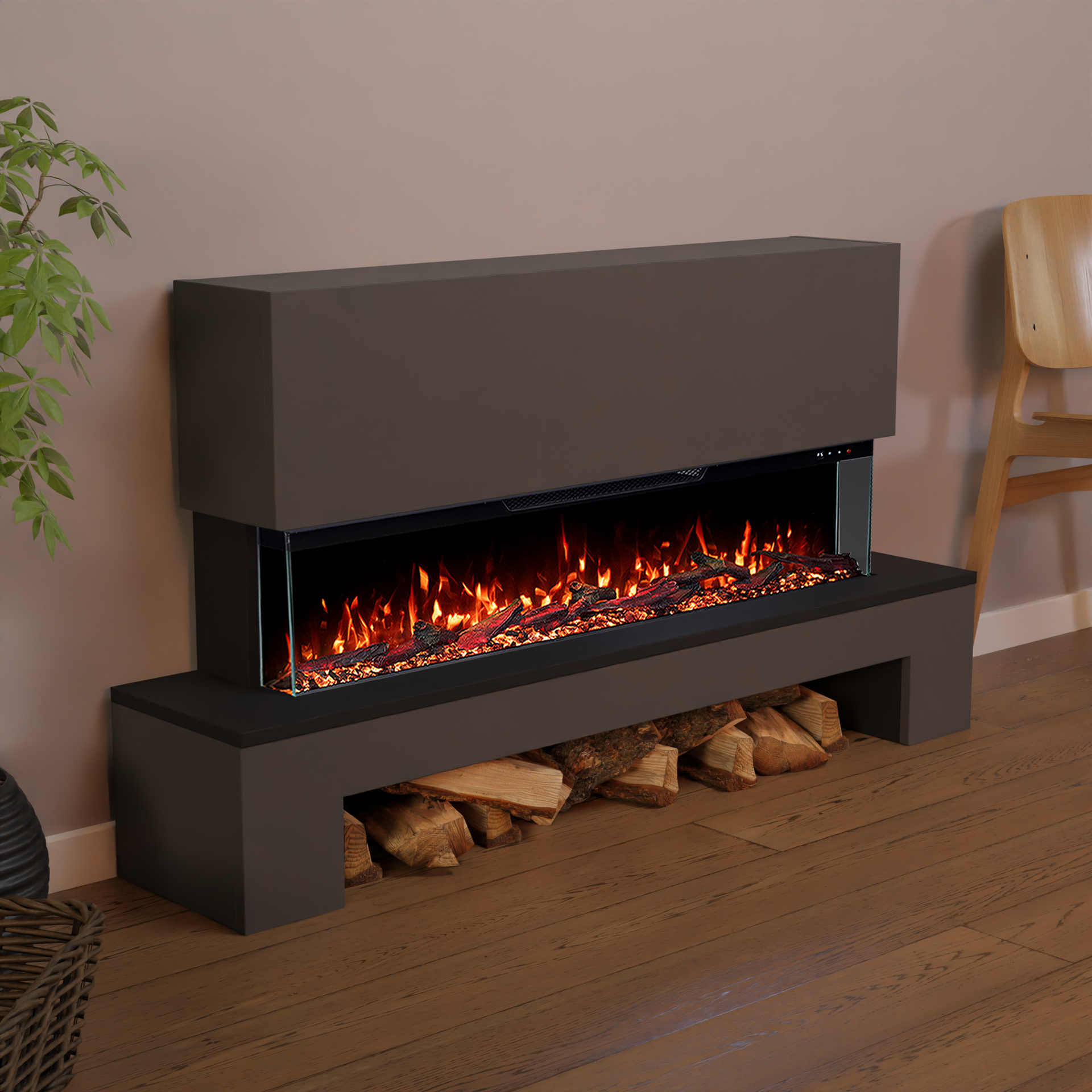 Glow Fire Cobalt mit Holzfach Standkamin Elektrokamin - Grau