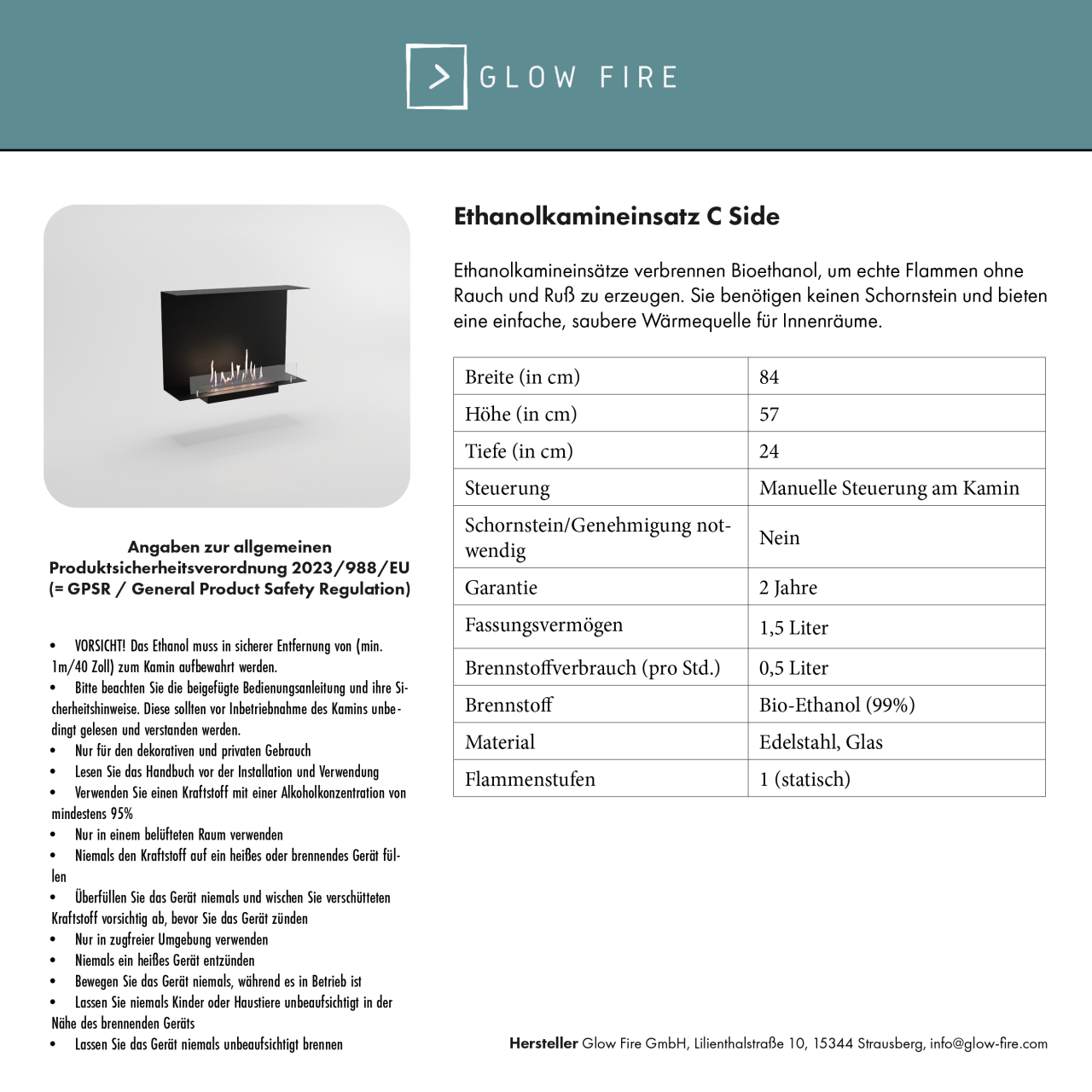 Glow Fire Kongsberg Wall Ethanol Kamin Weiß