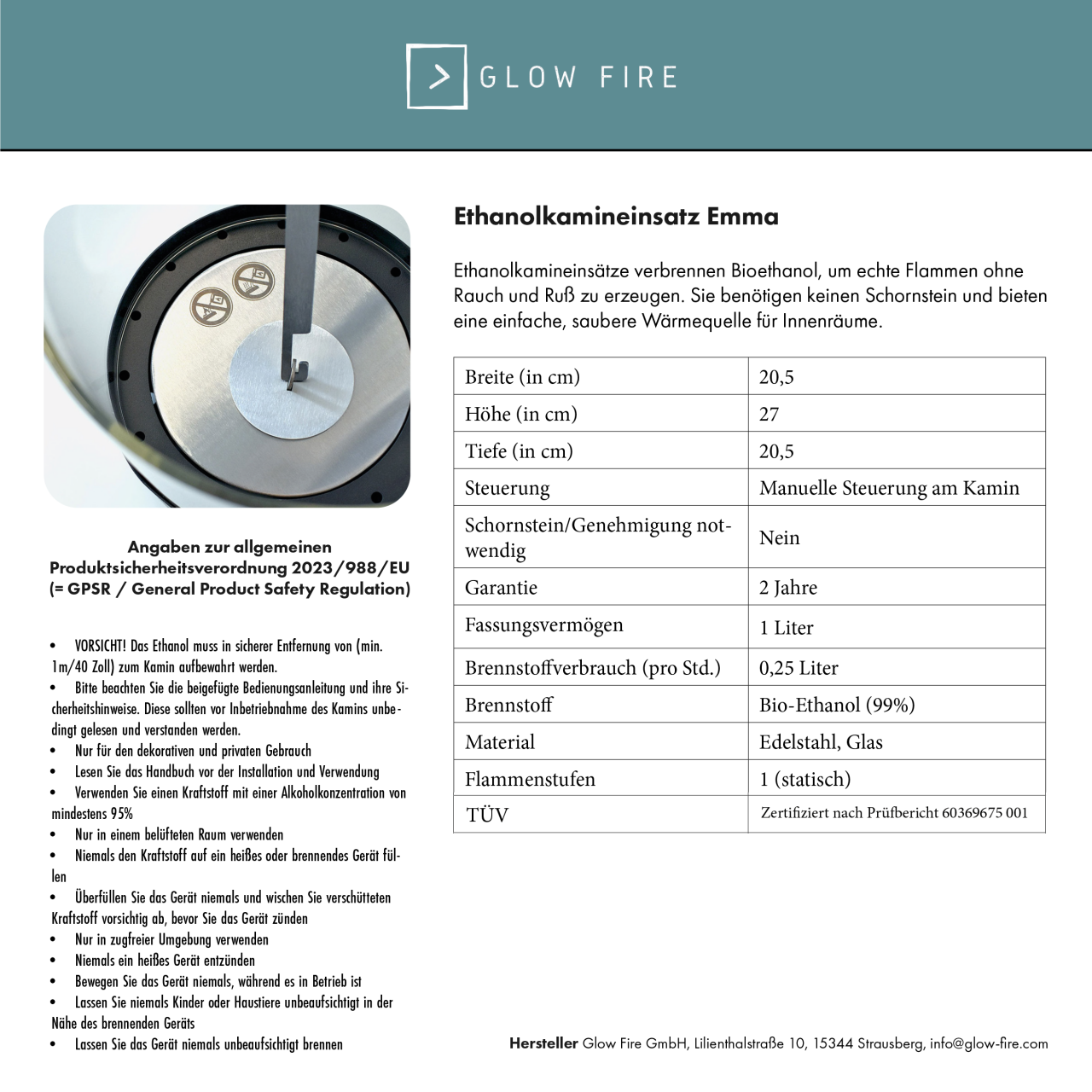 Glow Fire Emma Concept S Ethanol Kamin Weiß