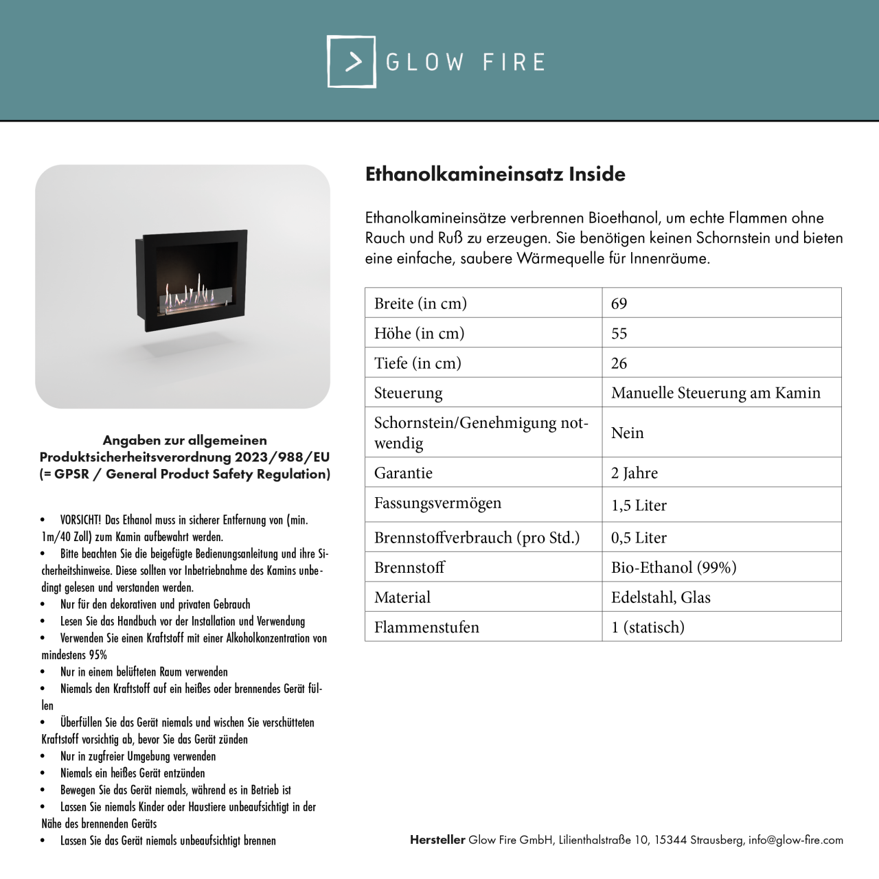 Glow Fire Odda Ethanol Kamin Weiß