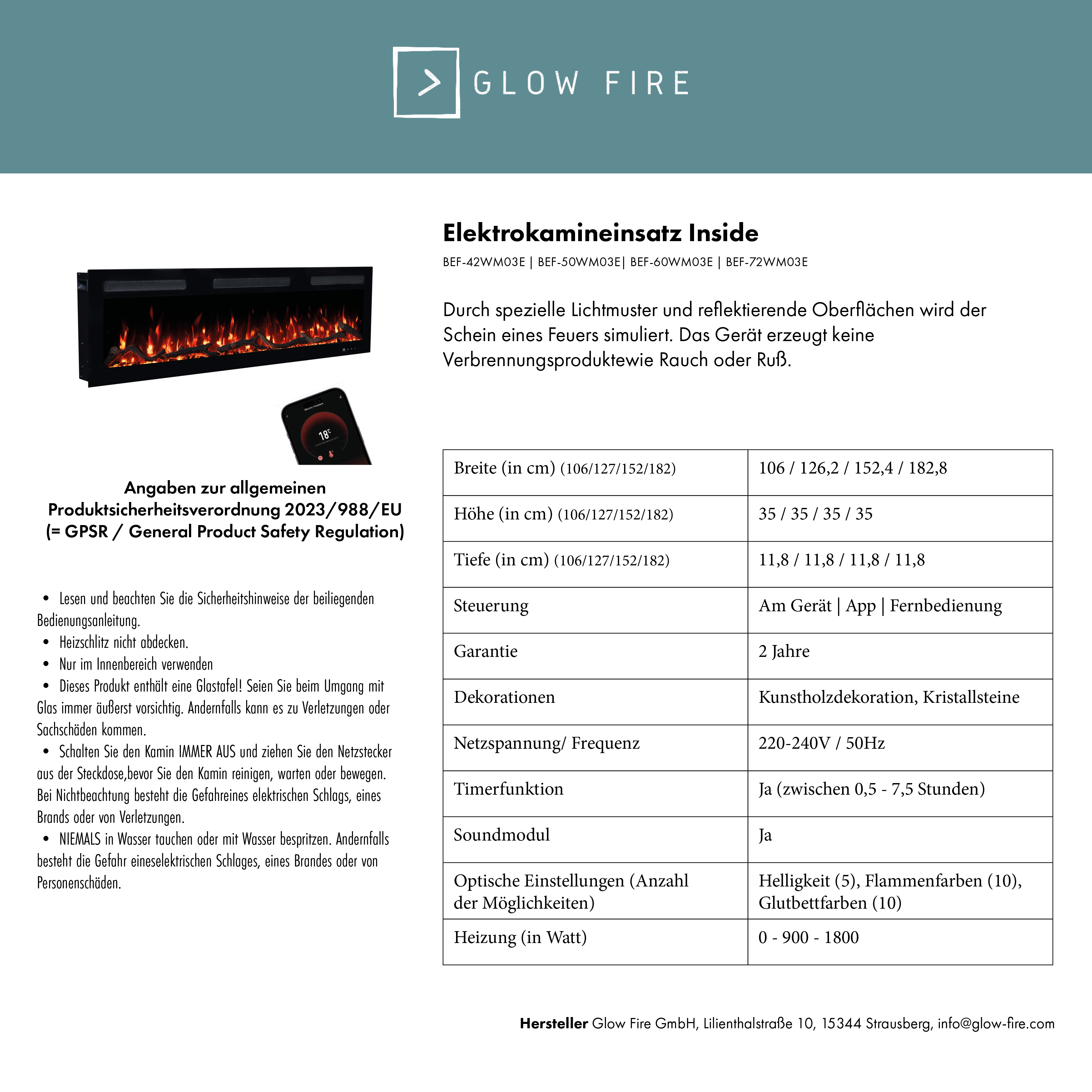 Cheminée électrique Glow Fire Rhea