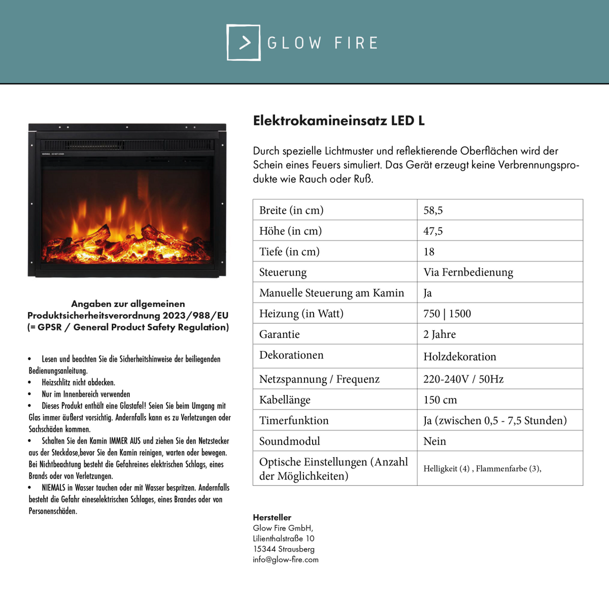 Glow Fire Europa Weiß Elektrokamin